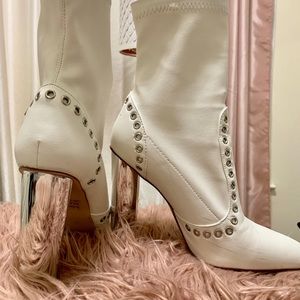 4 inch white ankle booties
